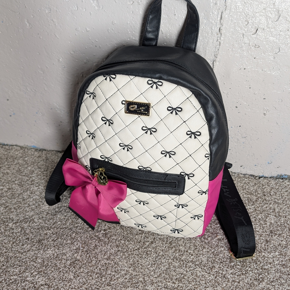 Luv Betsey Johnson Bow Backpack Pink Quilted Coquette Vegan Leather - Picture 12 of 16